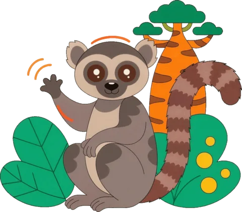 Anan, the friendly ring-tailed lemur mascot, waving hello
